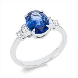 Ring 18 kt WG, 2 Brill. 0,13 ct, TW-si, 2 Bag. 0,11 ct, TW-si, 1 Tansanit 2,75 ct blau