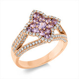 Ring 18 kt RG, 148 Brill. 0,75 ct, TW-si, 13 Saphire 1,02 ct pink