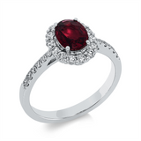 Ring 18 kt WG, 26 Brill. 0,42 ct, TW-si, 1 Rubin 0,94 ct rot