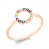 Ring 18 kt RG, 2 Brill. 0,02 ct, TW-si, 12 Farbsteine 0,20 ct multicolor