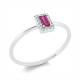 Ring 18 kt WG, 16 Brill. 0,05 ct, TW-si, 1 Rubin 0,16 ct rot