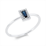 Ring 18 kt WG, 16 Brill. 0,05 ct, TW-si, 1 Saphir 0,13 ct blau