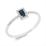 Ring 18 kt WG, 12 Brill. 0,06 ct, TW-si, 16 Brill. 0,05 ct, TW-si, 1 Saphir 0,16 ct blau