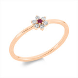 Ring 18 kt RG, 6 Brill. 0,08 ct, TW-si, 1 Rubin 0,02 ct rot