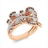 Ring 18 kt RG, 63 Brill. 0,47 ct, TW-vsi, 38 Brill. 0,24 ct, schwarz, 36 Saphire 0,34 ct orange