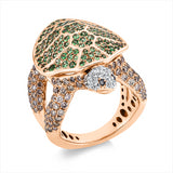 Ring 18 kt ,22 Brill.0,22 ct, TW-vsi,148 Brill.1,75 ct, braun,2 Brill.0,02 ct, schwarz,138 Tsav 1,74 ct grün