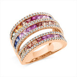 Ring 18 kt RG, 152 Brill. 0,69 ct, TW-si, 38 Saphire 2,77 ct fancy