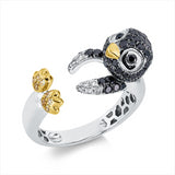 Ring 18 kt WG+GG, teils schwarz, 10 Brill. 0,09 ct, TW-vsi, 52 Brill. 0,70 ct, schwarz, 8 Saphire 0,08 ct gelb