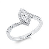 ABVERKAUF Ring 18 kt WG, 12 Brill. 0,16 ct, TW-si, 1 Nav. 0,40 ct, TW-si, 22 Brill. 0,16 ct, TW-si