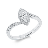 Ring 18 kt WG, 12 Brill. 0,16 ct, TW-si, 1 Nav. 0,40 ct, TW-si, 22 Brill. 0,16 ct, TW-si