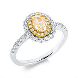 Ring 18 kt WG+GG, 26 Brill. 0,40 ct, TW-si, 1 Oval 0,53 ct, gelb, 16 Brill. 0,08 ct, gelb