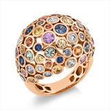Ring 18 kt RG, 5 Brill. 0,31 ct, TW-vsi, 66 Saphire 5,02 ct multicolor