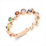 Ring 18 kt RG, 2 Brill. 0,06 ct, TW-vsi, 1 Tsavorith 0,05 ct grün, 8 Saphire 0,41 ct multicolor