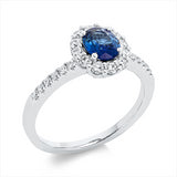 Ring 18 kt WG, 24 Brill. 0,37 ct, TW-si, 1 Saphir 0,73 ct blau