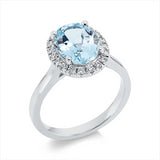Ring 18 kt WG, 20 Brill. 0,26 ct, TW-si, 1 Aquamarin 2,46 ct blau