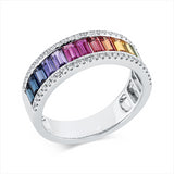 Ring 18 kt WG, 54 Brill. 0,22 ct, TW-si, 14 Saphire 1,97 ct fancy