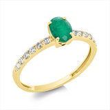 Ring 18 kt GG, 12 Brill. 0,22 ct, TW-si, 1 Smaragd 0,53 ct grün