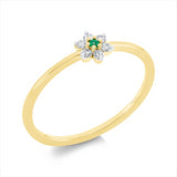 Ring 18 kt GG, 6 Brill. 0,08 ct, TW-si, 1 Smaragd 0,02 ct grün