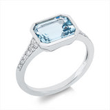 Ring 14 kt WG, 16 Brill. 0,19 ct, TW-si, 1 Aquamarin 1,95 ct blau