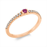 Ring 14 kt RG, 20 Brill. 0,14 ct, TW-si, 1 Rubin 0,09 ct rot