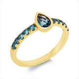Ring 14 kt GG, 1 Topas 0,48 ct Lond. blue, 10 Topase 0,40 ct Lond. blue