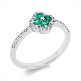 Ring 14 kt WG, 30 Brill. 0,23 ct, TW-si, 4 Smaragde 0,18 ct grün