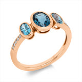 Ring 14 kt RG, 10 Brill. 0,05 ct, TW-si, 1 Topas 0,95 ct Lond. blue, 2 Topase 0,50 ct Lond. blue