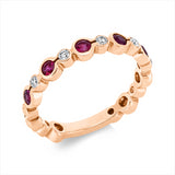 Ring 14 kt RG, 5 Brill. 0,12 ct, TW-si, 5 Rubine 0,40 ct rot