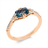 Ring 14 kt RG, 18 Brill. 0,17 ct, TW-si, 1 Topas 1,05 ct Lond. blue