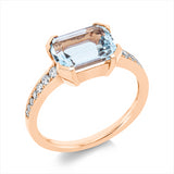 Ring 14 kt RG, 14 Brill. 0,20 ct, TW-si, 1 Aquamarin 2,18 ct blau