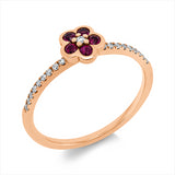 Ring 14 kt RG, 19 Brill. 0,10 ct, TW-si, 5 Rubine 0,19 ct rot