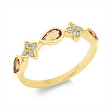 Ring 14 kt GG, 8 Brill. 0,07 ct, TW-si, 3 Citrin 0,56 ct gelb