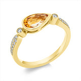 Ring 14 kt GG, 28 Brill. 0,15 ct, TW-si, 1 Citrin 0,82 ct gelb