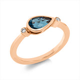 Ring 14 kt RG, 2 Brill. 0,04 ct, TW-si, 1 Topas 1,08 ct Lond. blue