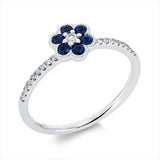 Ring 14 kt WG, 19 Brill. 0,13 ct, TW-si, 6 Saphire 0,27 ct blau