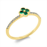 Ring 14 kt GG, 18 Brill. 0,10 ct, TW-si, 4 Smaragde 0,11 ct grün
