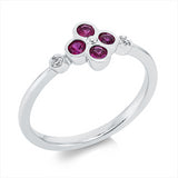 Ring 14 kt WG, 2 Brill. 0,04 ct, TW-si, 4 Rubine 0,32 ct rot