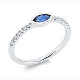 Ring 14 kt WG, 14 Brill. 0,12 ct, TW-si, 1 Saphir 0,31 ct blau