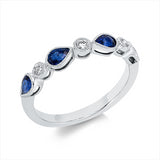 Ring 14 kt WG, 3 Brill. 0,14 ct, TW-vsi, 4 Saphire 0,80 ct blau