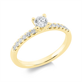 Ring 18 kt GG, 1 Brill. 0,28 ct, TW-si, 12 Brill. 0,21 ct, TW-si