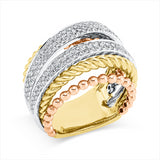 Ring 18 kt WG+GG+RG, 88 Brill. 0,85 ct, F-vsi/si, 50 Brill. 0,31 ct, F-vsi/si