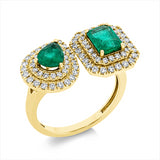 Ring 18 kt GG, 46 Brill. 0,53 ct,38 Brill. 0,25 ct, F-vsi, 1 Smaragd 0,60 ct grün, 1 Smaragd 0,83 ct grün