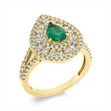 Ring 18 kt GG, 20 Brill. 0,21 ct,17 Brill. 0,52 ct, F-vsi/si, 60 Brill. 0,40 ct, F-vsi/si,1 Smaragd 0,61 ct grün