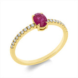 Ring 18 kt GG, 18 Brill. 0,13 ct, F-vsi/si, 1 Rubin 0,49 ct rot
