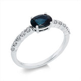 Ring 18 kt WG, 10 Brill. 0,31 ct, F-vsi, 1 Saphir 1,11 ct blau