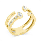 Ring 18 kt GG, 2 Tropfen 0,21 ct, F-vsi/si, 6 Bag. 0,15 ct, F-vsi/si, 4 Brill. 0,03 ct, TW-si