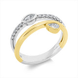Ring 18 kt WG+GG, 1 Nav. 0,11 ct, F-vsi/si, 1 Tropfen 0,13 ct, F-vsi/si, 14 Brill. 0,19 ct, TW-si