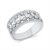 Ring 18 kt WG, 16 Brill. 0,53 ct, TW-si, 9 Bag. 0,57 ct, F-vsi, 46 Brill. 0,36 ct, TW-si