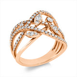 Ring 18 kt RG, Fassung rhodiniert, 27 Brill. 0,30 ct, TW-si, 2 Brill. 0,13 ct, TW-si, 55 Brill. 0,33 ct, TW-si