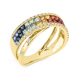 Ring 18 kt GG, 50 Brill. 0,25 ct, TW-si, 32 Saphire 2,45 ct fancy